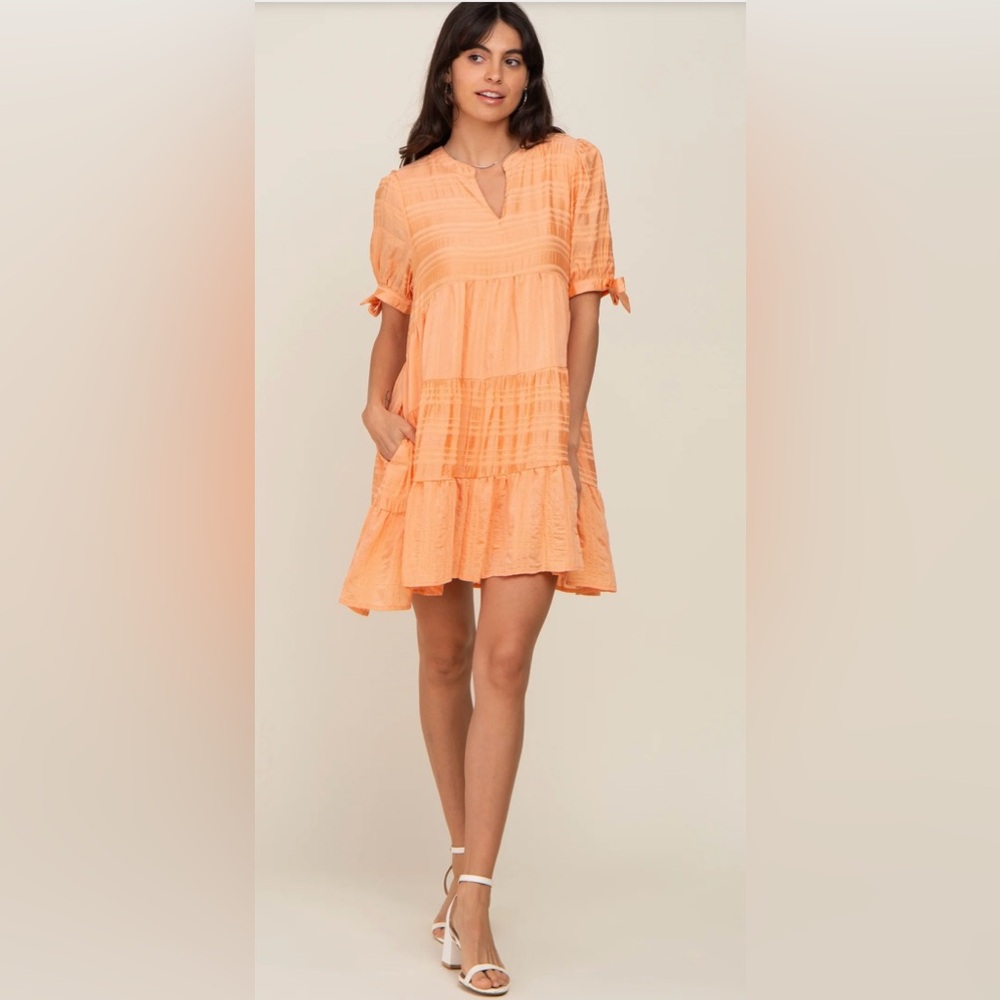Talulah | Orange Textured V-Neck Tiered Dress - Picture 6 of 8